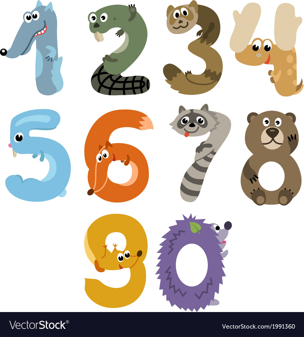 Numbers like european forest animals Royalty Free Vector