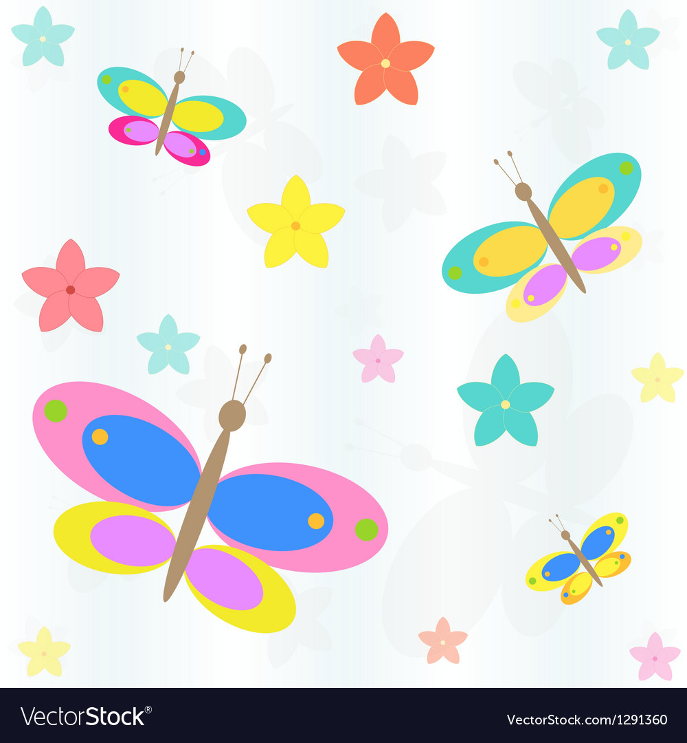 Seamless background with flowers and butterflies Vector Image