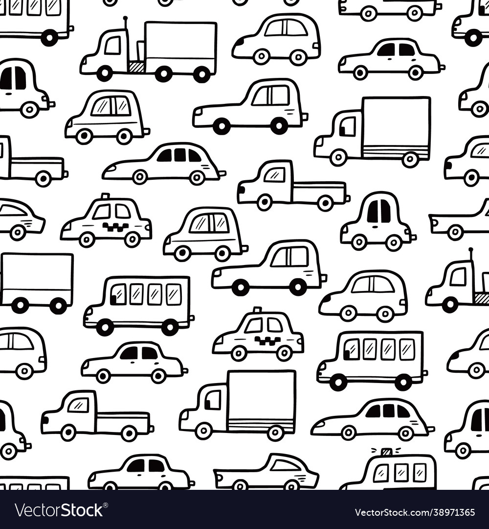 Car pattern doodle sketch style Royalty Free Vector Image