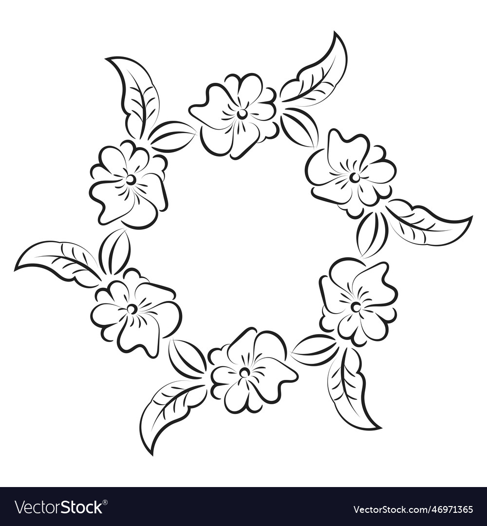 Hand drawn black and white floral wreath Vector Image