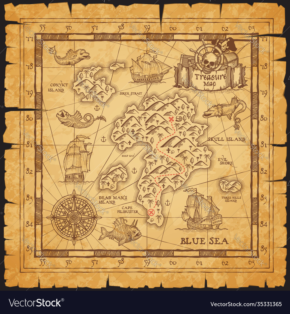 Premium Vector, Pirate map for the treasure hunt