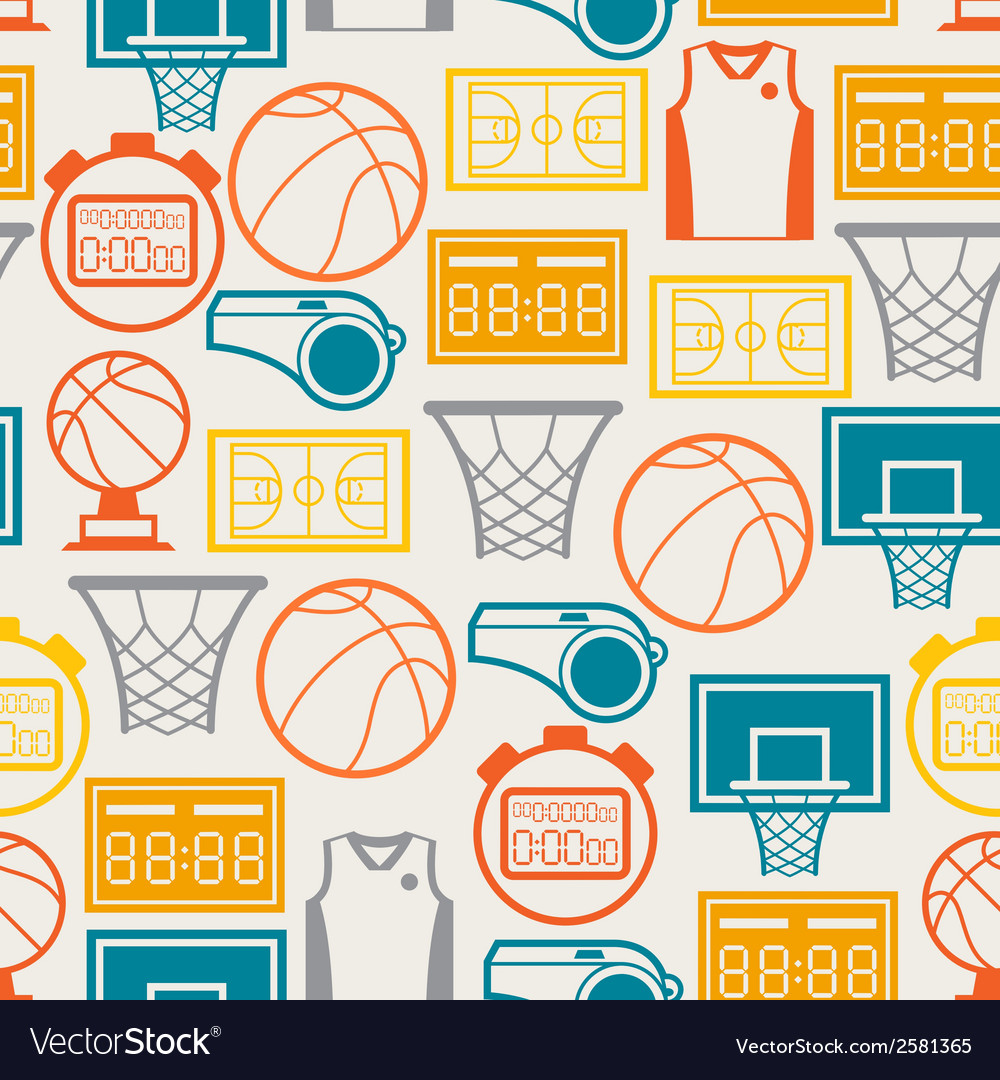 Sports seamless pattern with basketball icons in Vector Image