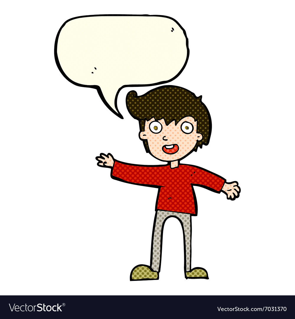 Cartoon excited boy with speech bubble Royalty Free Vector