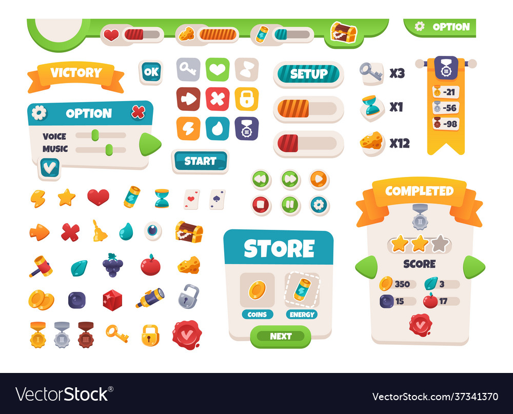 Game ui buttons mobile application interface vector image Game ui buttons mobile application interface