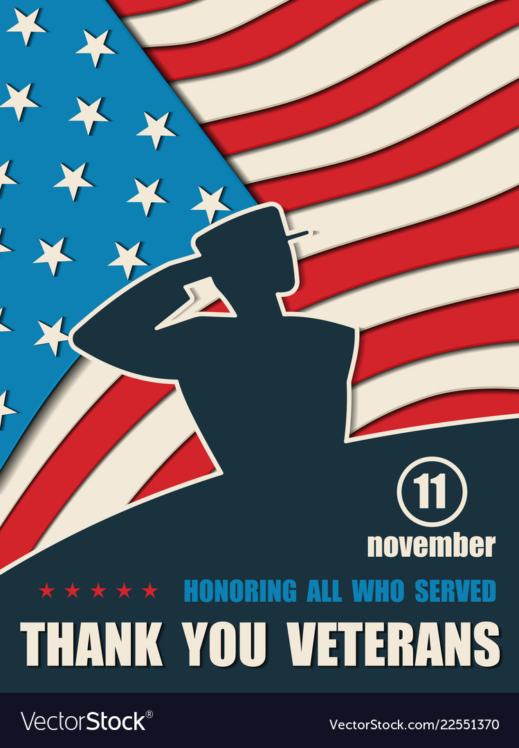 Happy veterans day greeting card with usa flag Vector Image