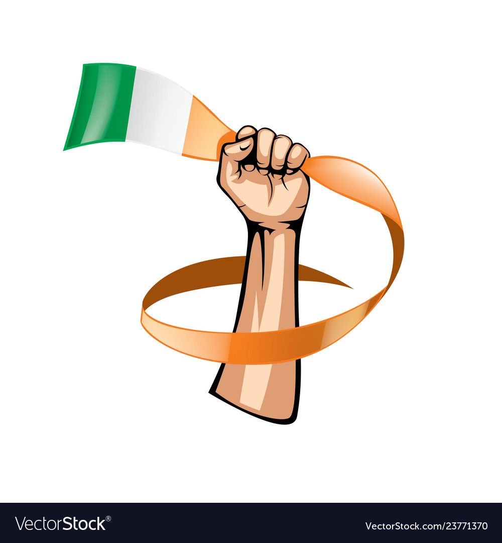 Ireland flag and hand on white background Vector Image