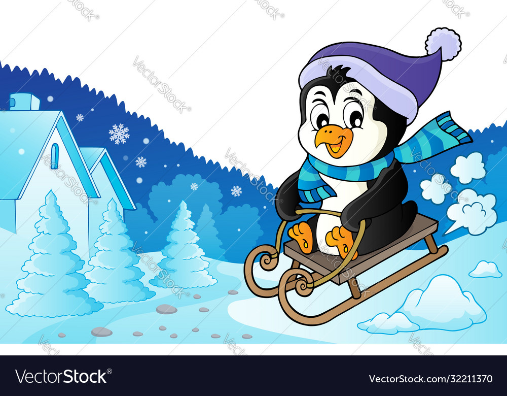 Sledging penguin theme image 3 Royalty Free Vector Image