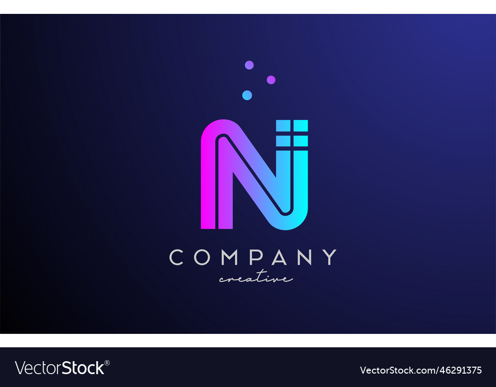 Blue pink n alphabet letter logo with dots Vector Image