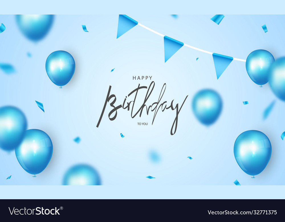 Happy birthday banner blue celebration background Vector Image