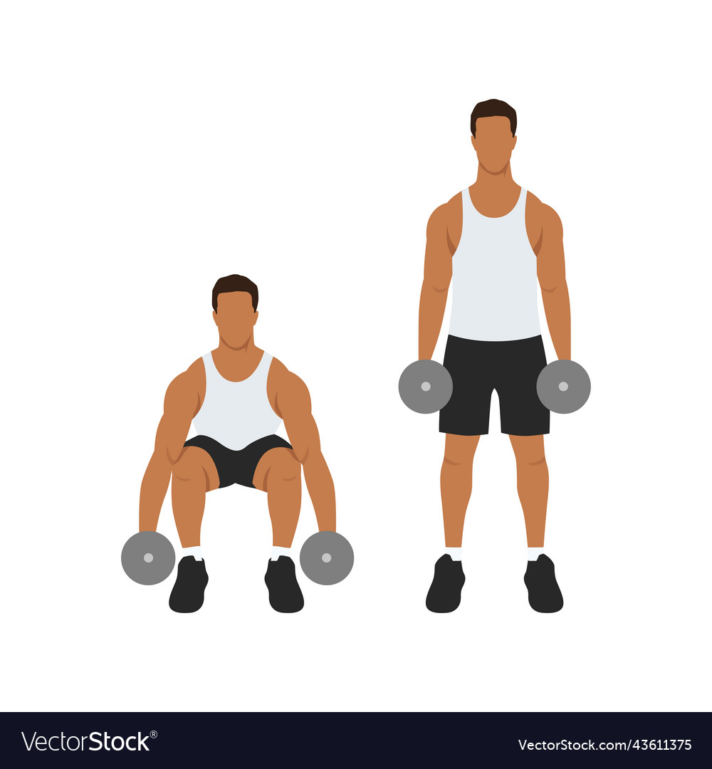 Man doing Sumo Barbell deadlifts exercise. Flat vector