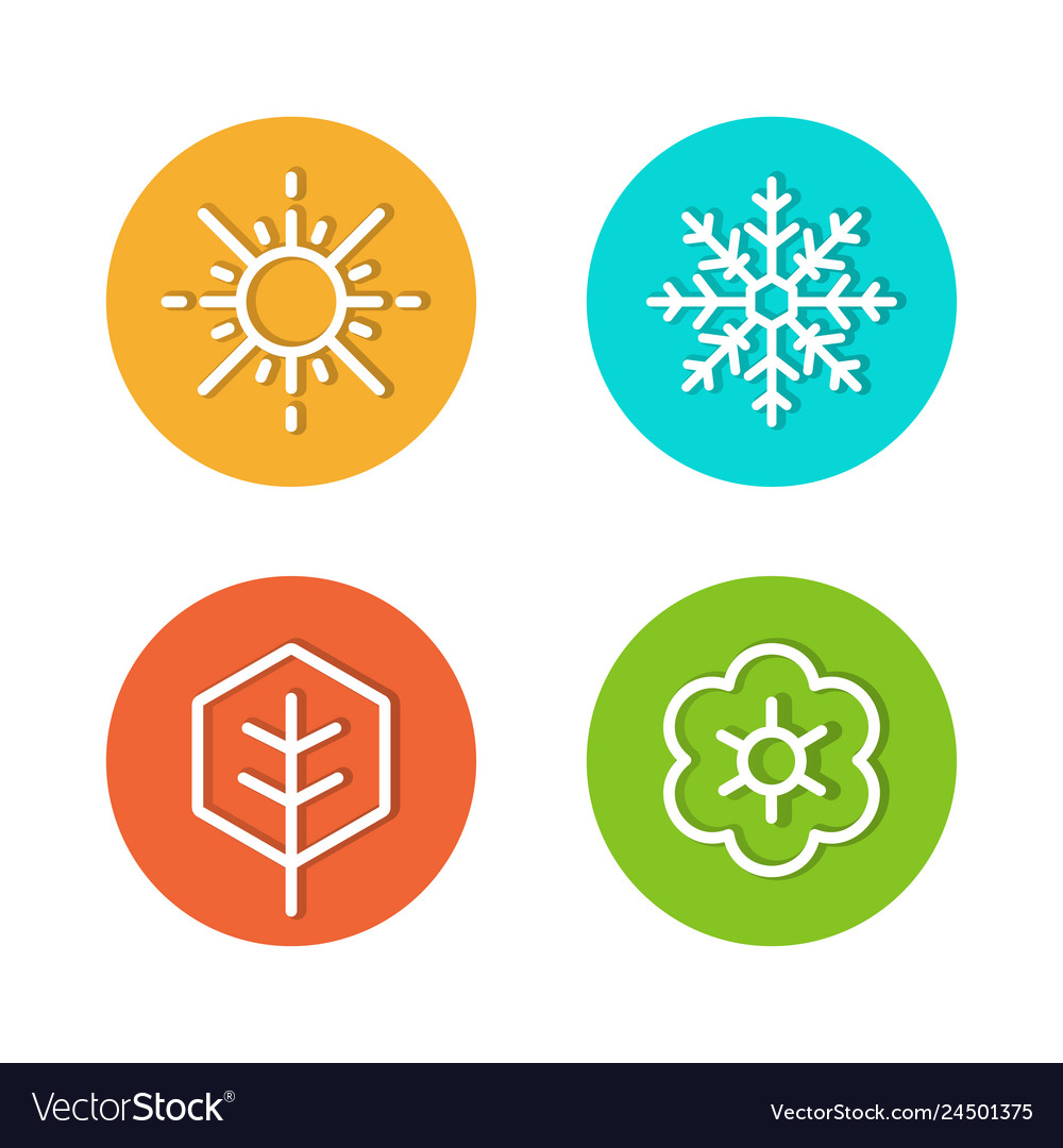 Set Seasons Flat Icons Rounded Style Royalty Free Vector