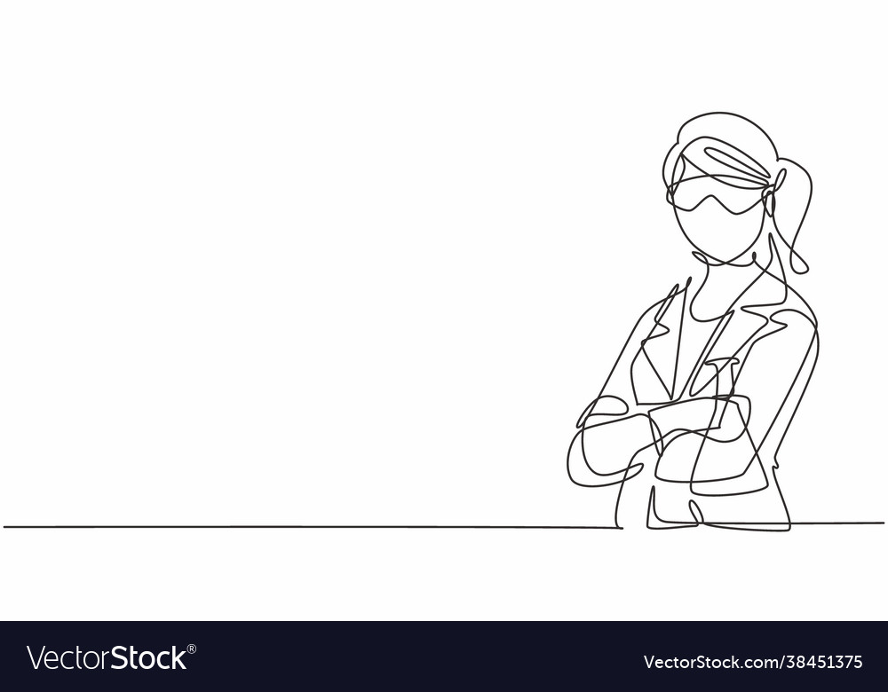 Single continuous line drawing young female vector image Single continuous line drawing young female