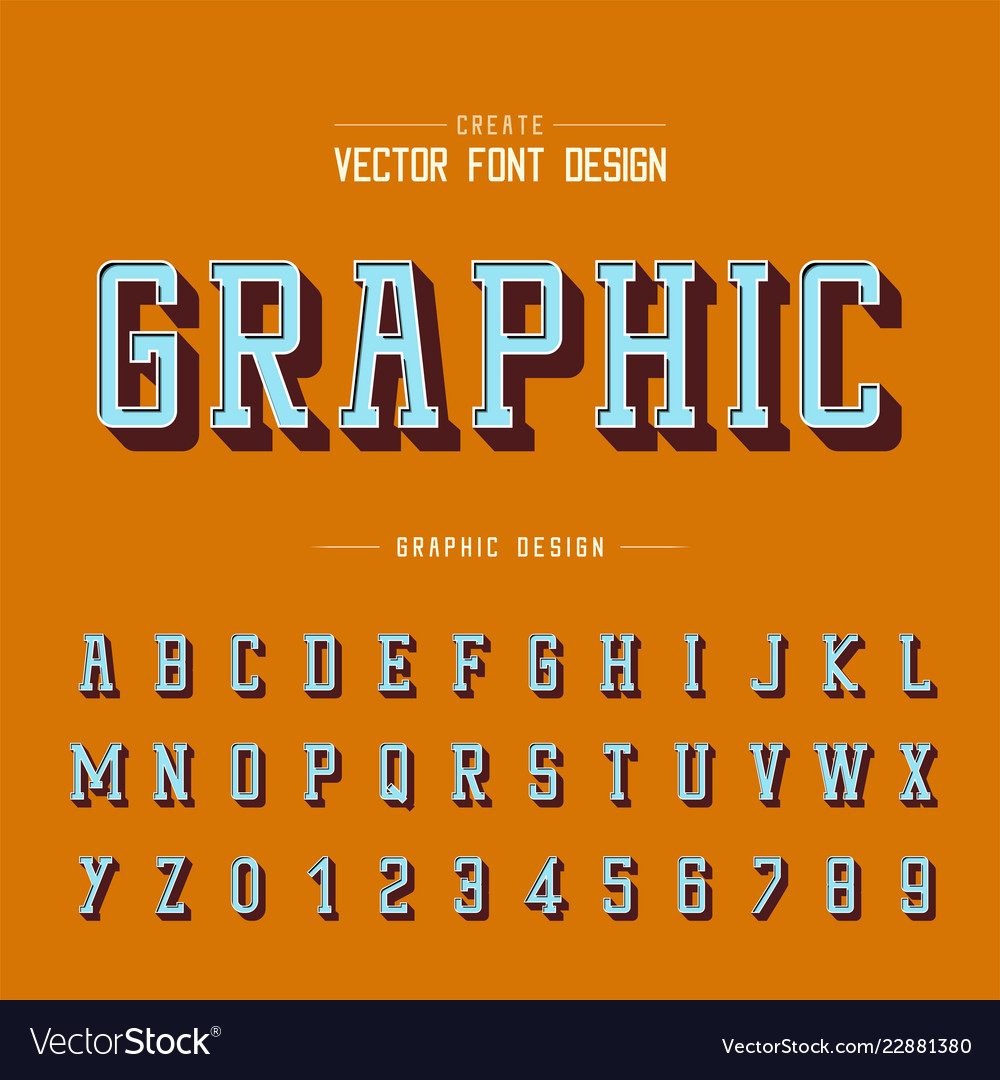 3d font and alphabet shadow typeface and number Vector Image