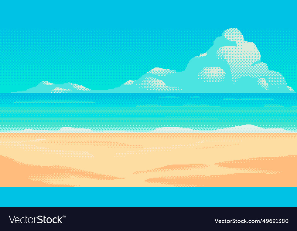 Beach Pixel Art Background 2d Backdrop For 8 Bit Vector Image 1745