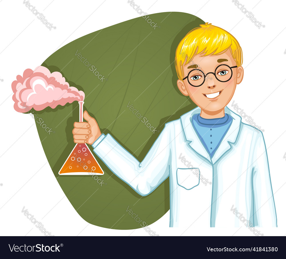 Schoolboy with retort Royalty Free Vector Image