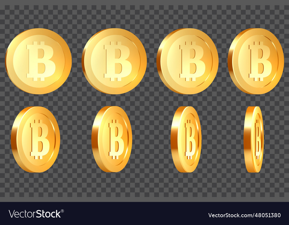 Set of 3d metallic bitcoins Royalty Free Vector Image