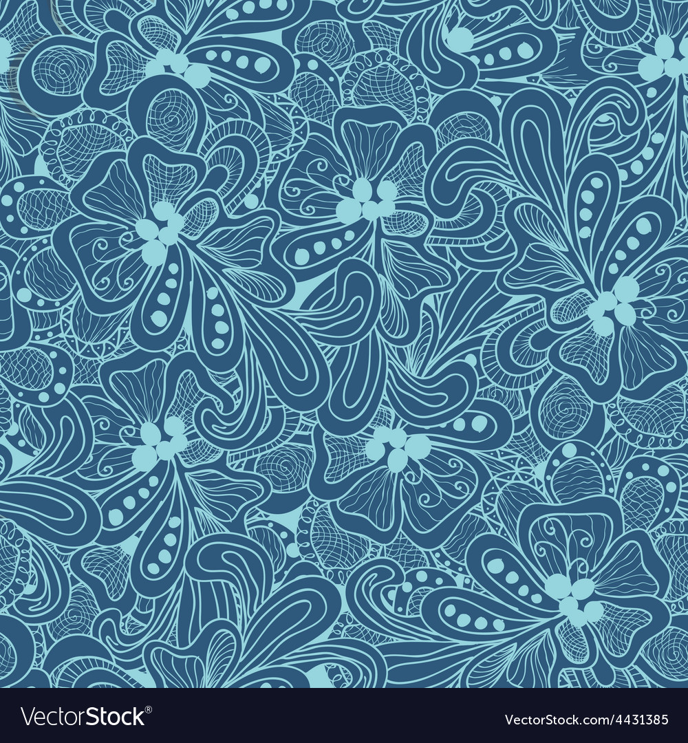 Abstract seamless pattern with blue flowers