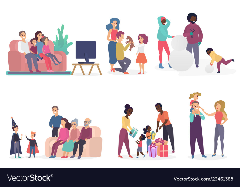 family-members-spending-time-together-parents-vector-image