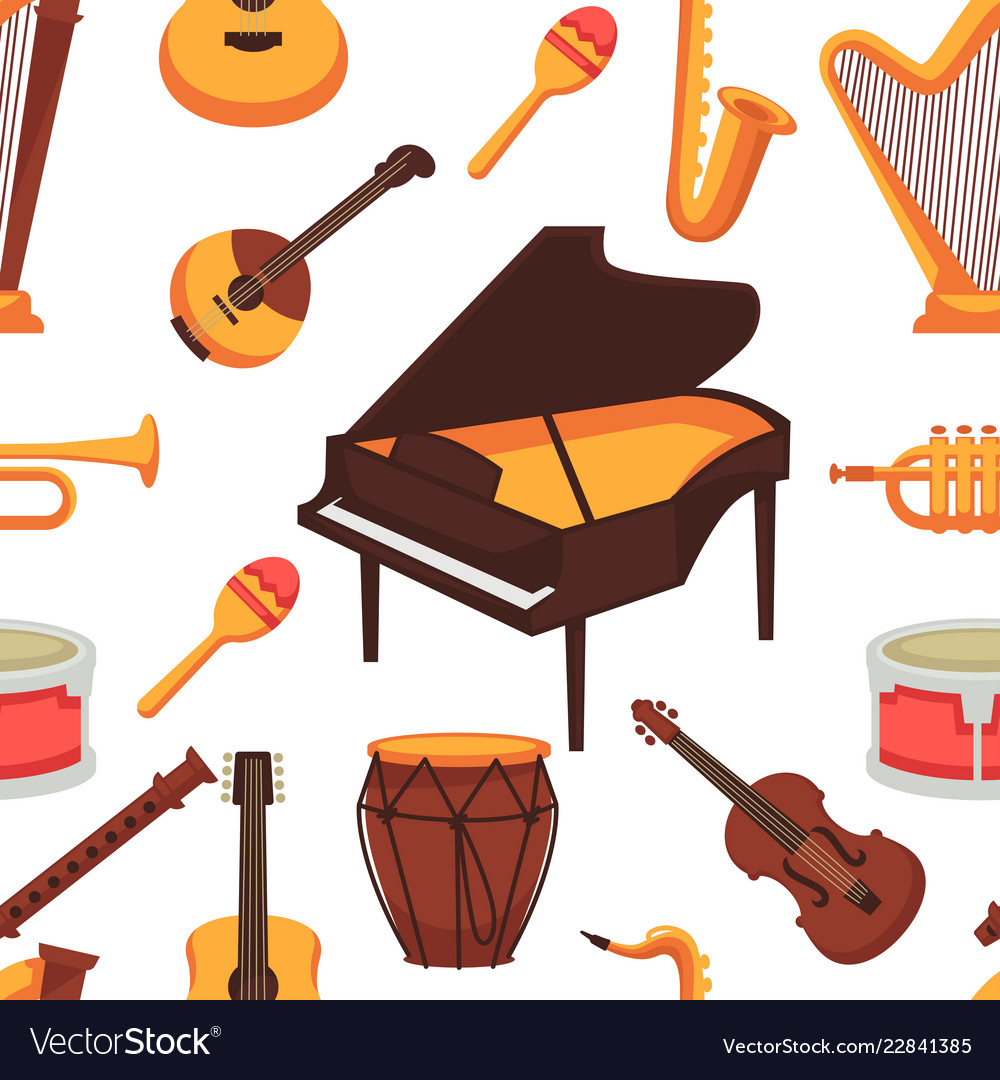 Musical instruments flat icons seamless pattern