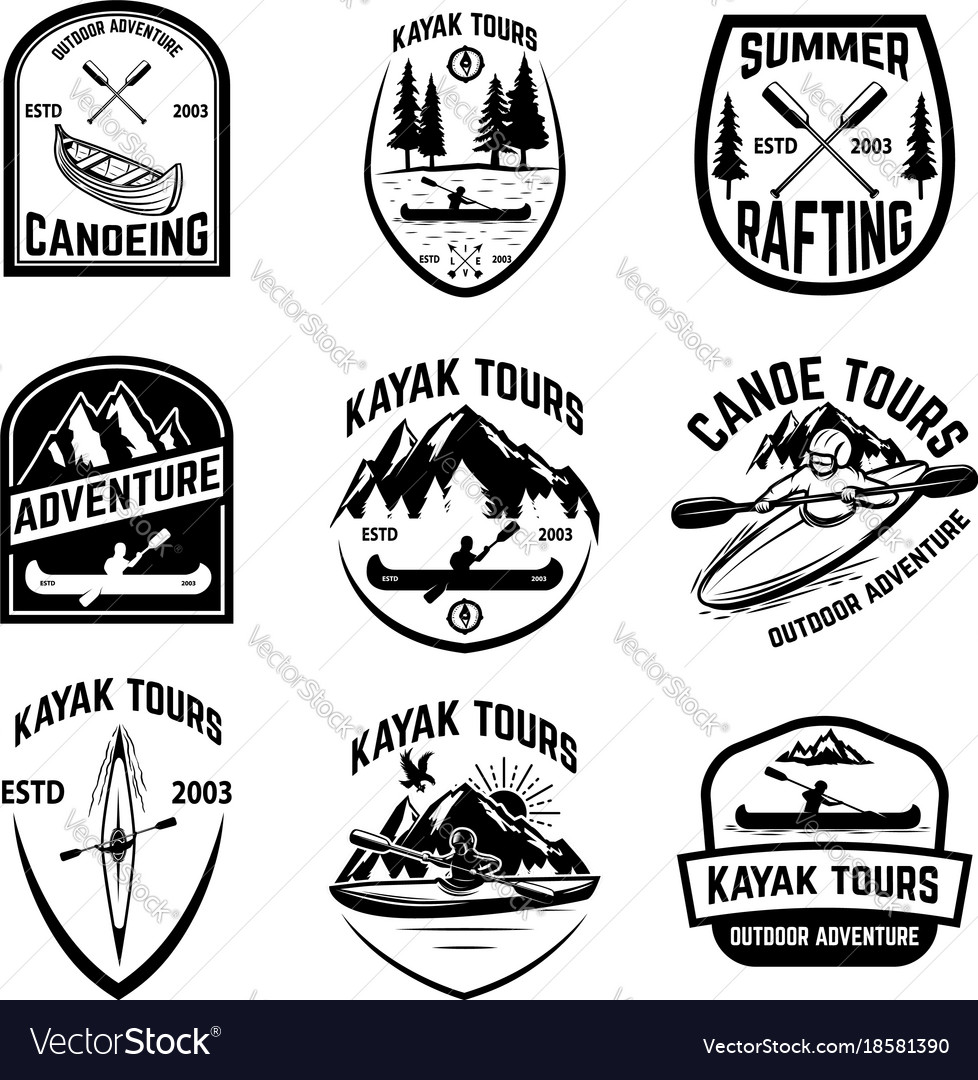 Set of canoeing badges isolated on white Vector Image