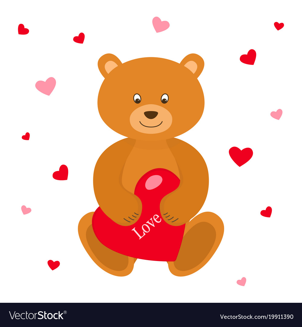 Teddy bear with red heart greeting card Royalty Free Vector