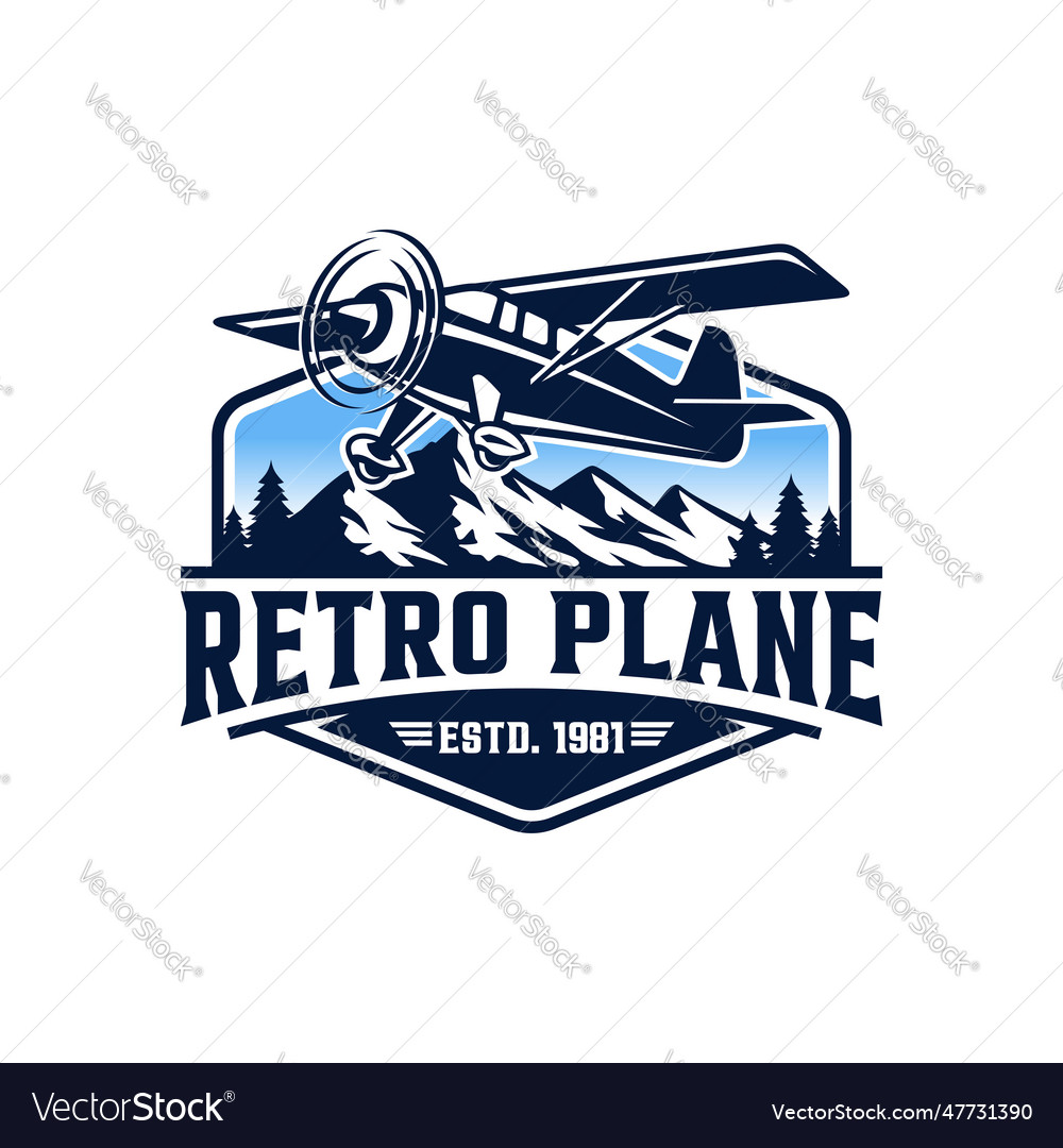 Vintage plane logo retro grunge with emblem Vector Image