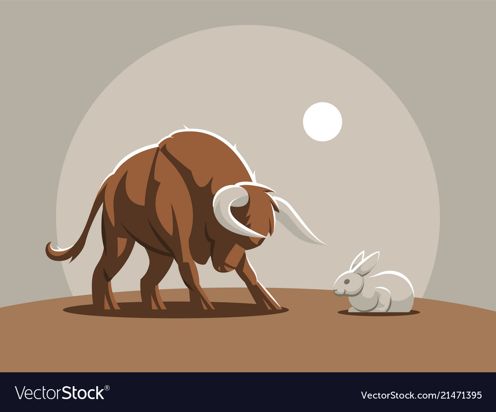 A Young Bull Calf Is Attacking Rabbit Royalty Free Vector