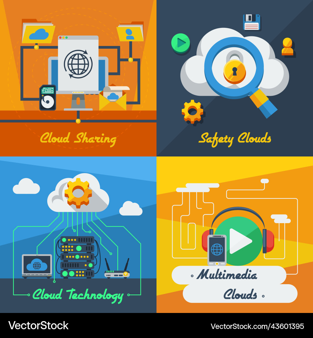 Cloud service 2x2 design concept Royalty Free Vector Image