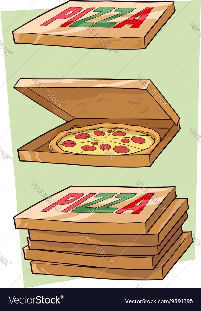 Set Of Cartoon Cool Pizza And Box Royalty Free Vector Image