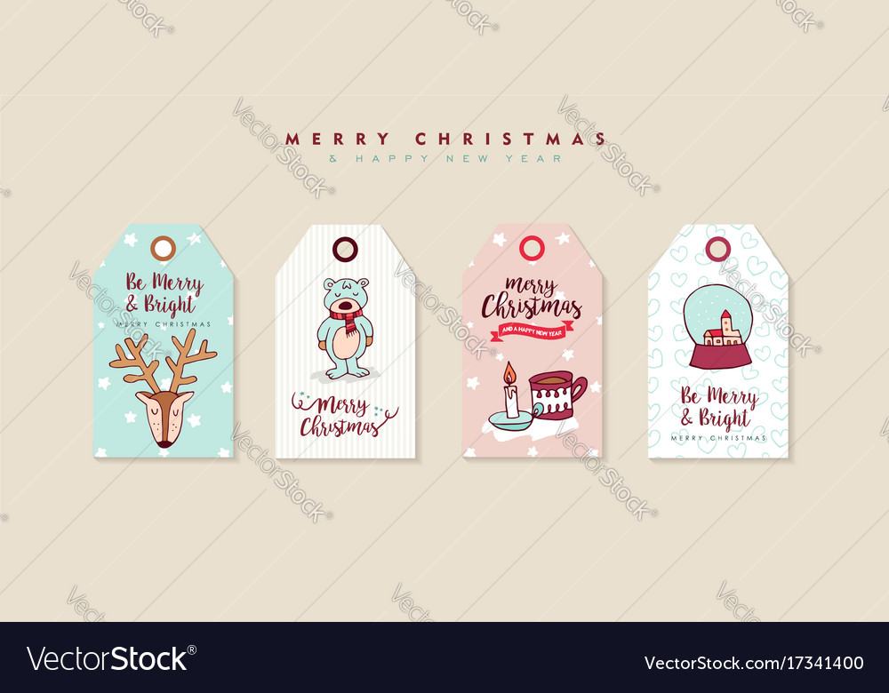 Christmas and new year cute cartoon label set Vector Image