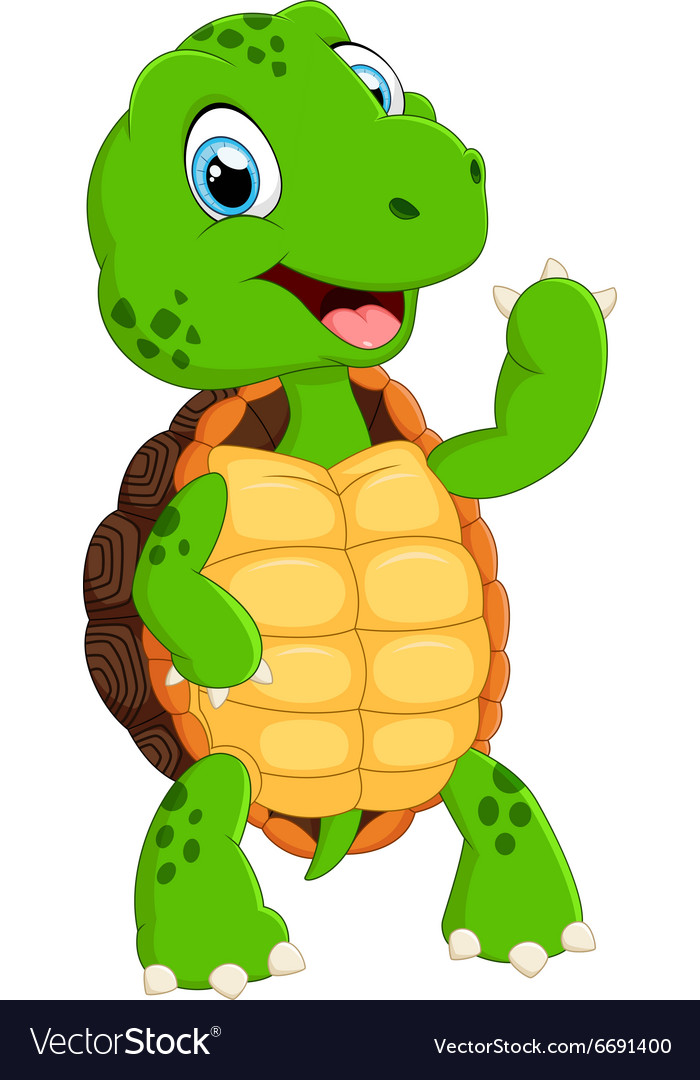 Cute green waving turtle Royalty Free Vector Image