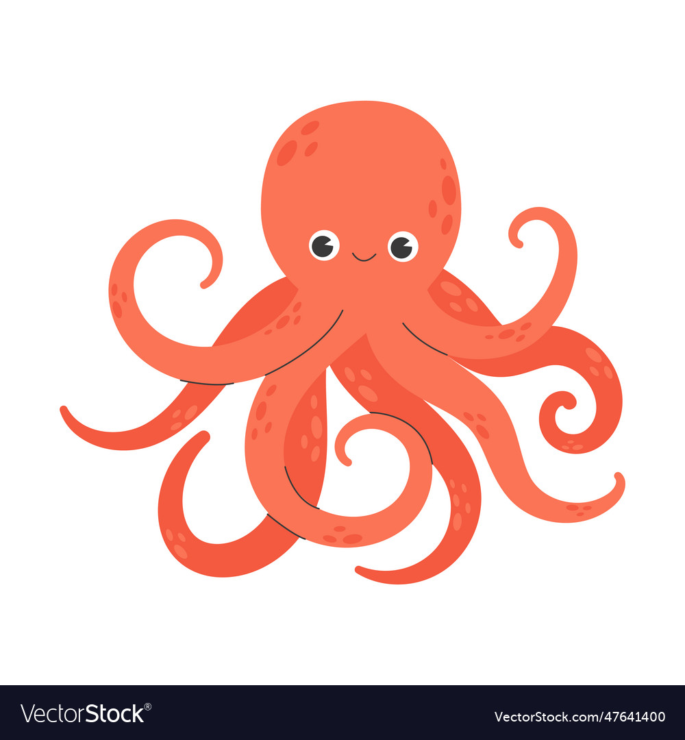 Cute smiling octopus isolated on white background Vector Image