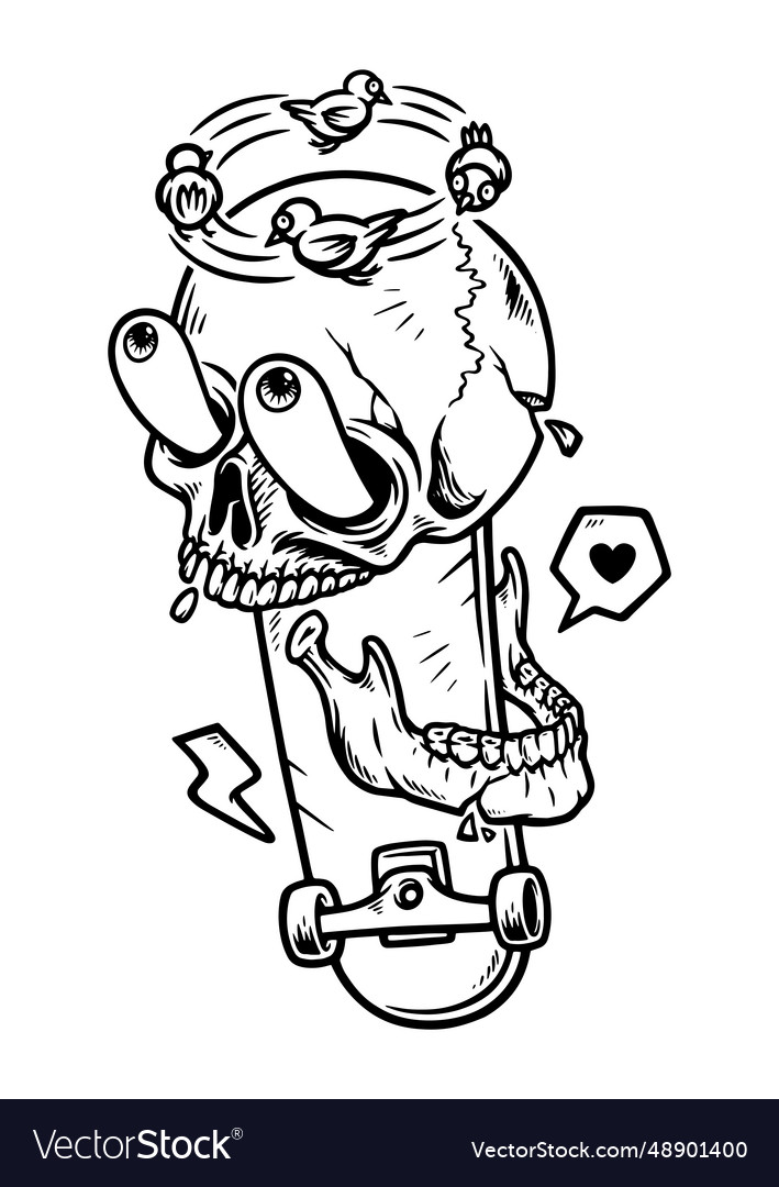 Funny skull with skateboard Royalty Free Vector Image