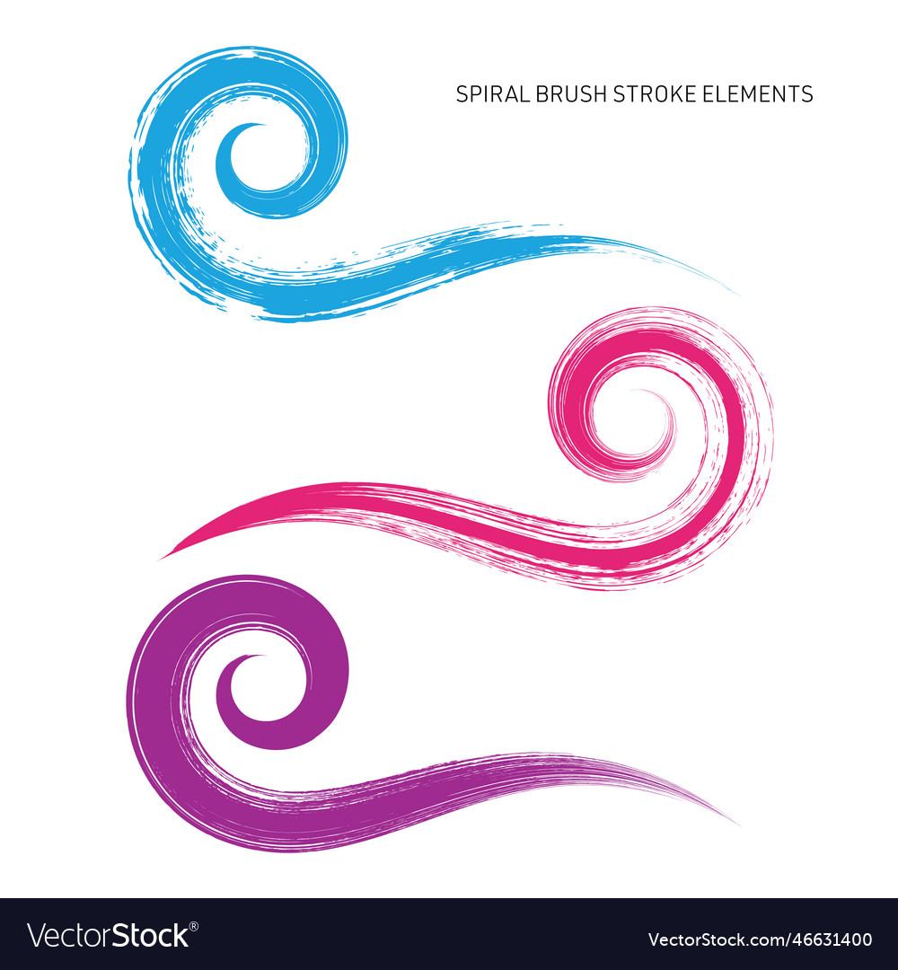 Spiral brush stroke design element set Royalty Free Vector