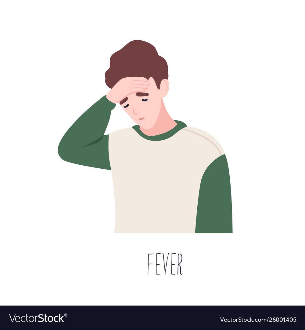 Cute male cartoon character suffering from fever Vector Image Cute male cartoon character suffering from fever Vector Image