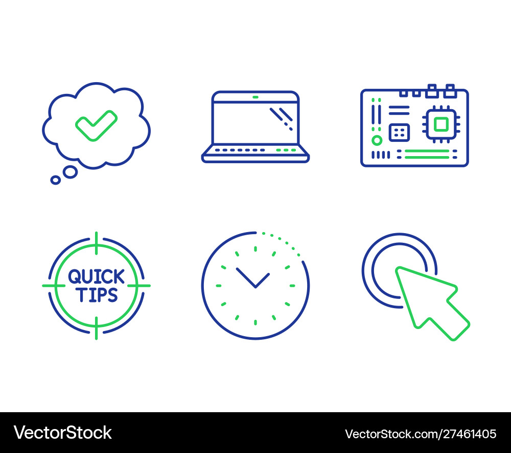 Laptop tips and time management icons set Vector Image