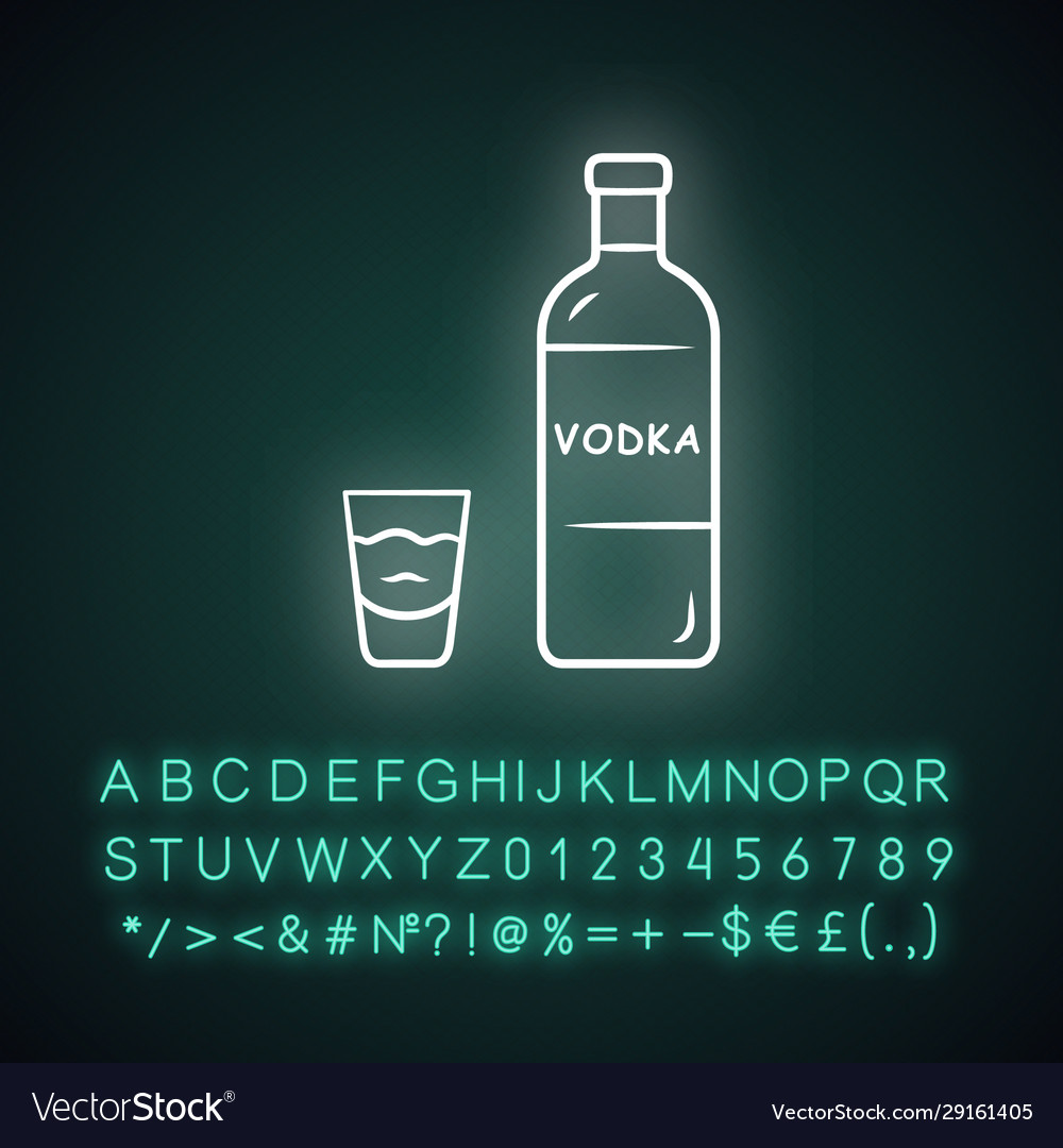 Vodka Neon Light Icon Bottle And Shot Glass Vector Image 3364