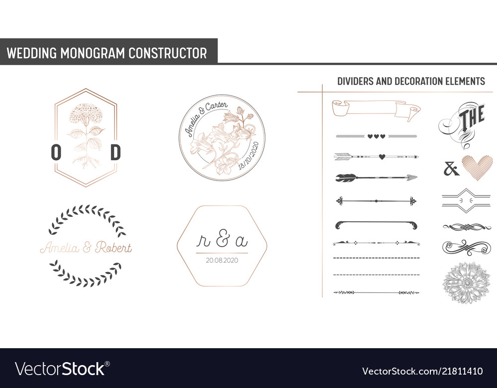 Wedding monogram constructor invitation cards vector image Wedding monogram constructor invitation cards