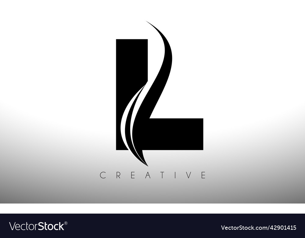 L swoosh letter cut logo design with black swoosh Vector Image