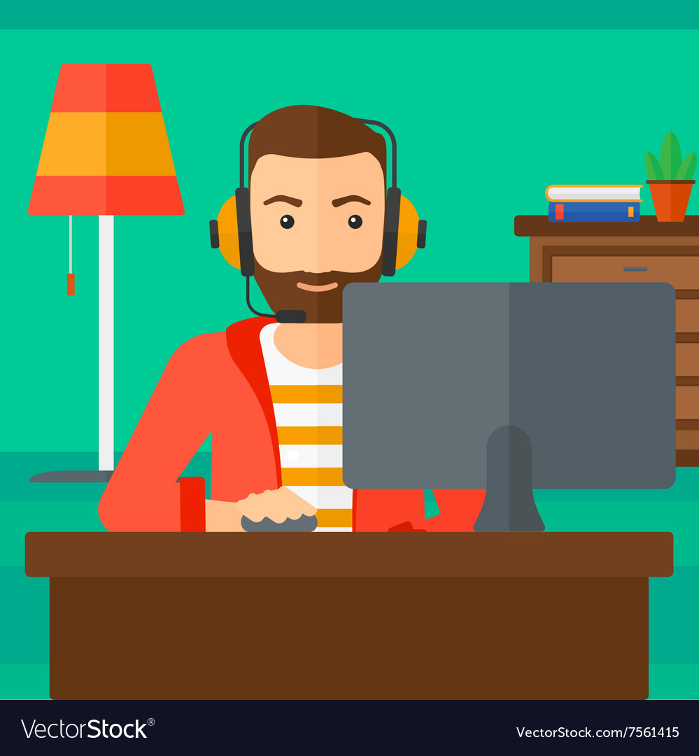 Man playing computer game Royalty Free Vector Image