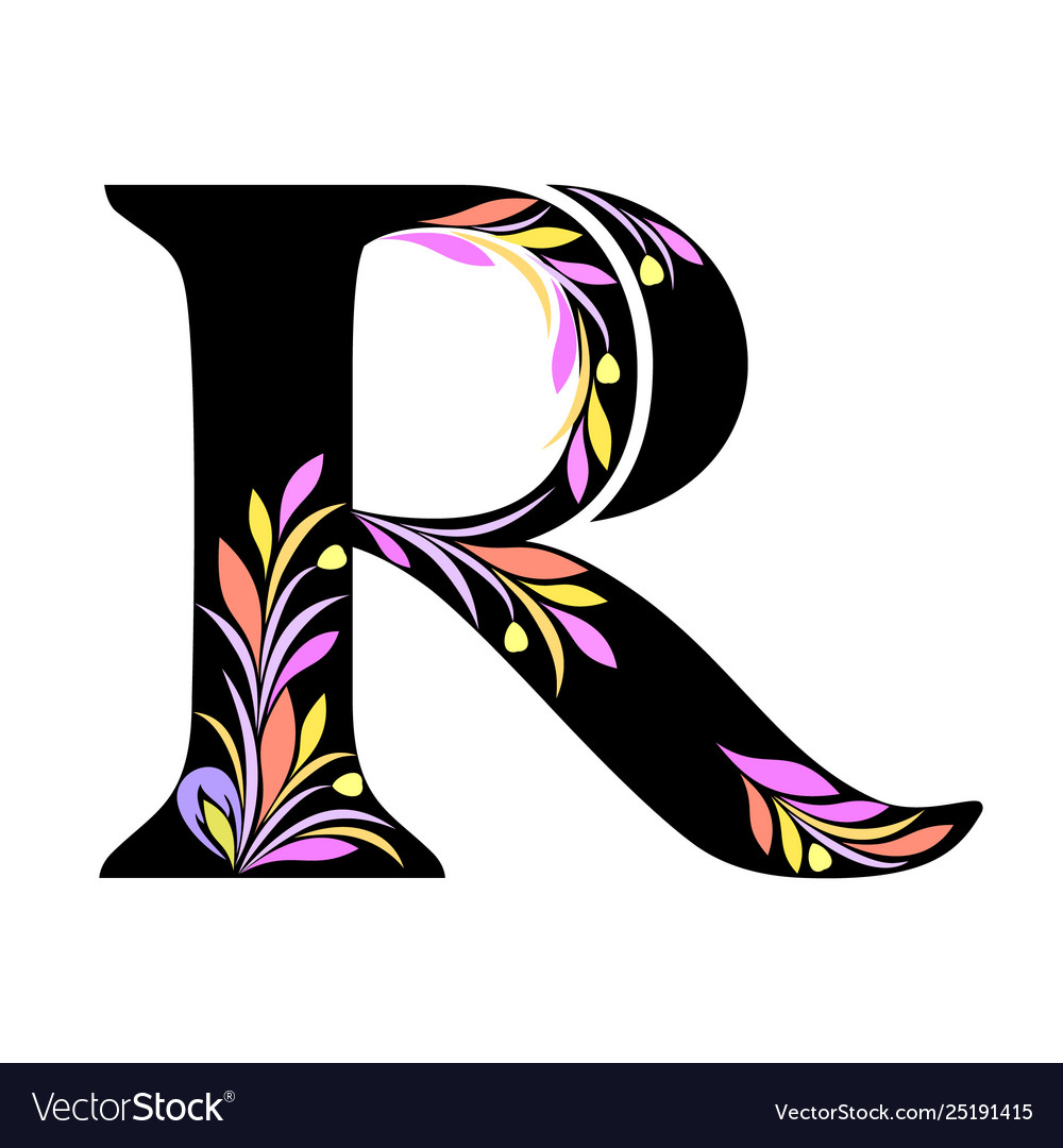 R Capital Letter Colored Floral Design Vector Image