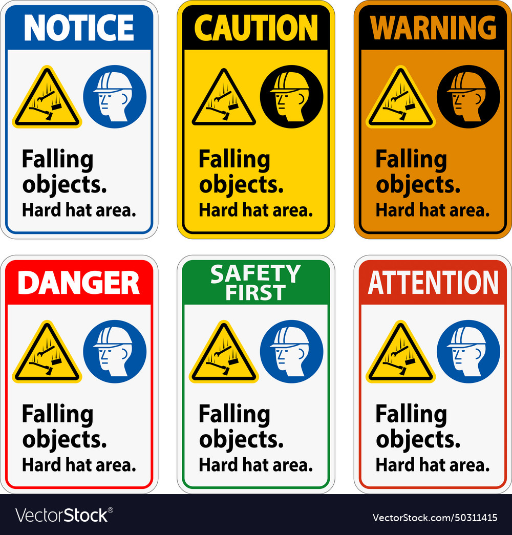 Warning sign falling objects hard hat area Vector Image