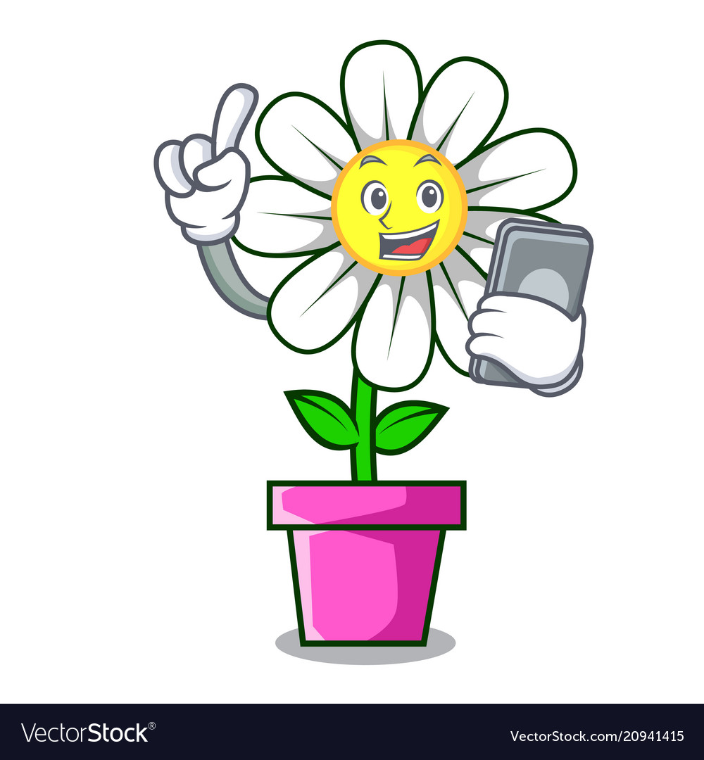 With phone daisy flower character cartoon Vector Image With phone daisy flower character cartoon Vector Image