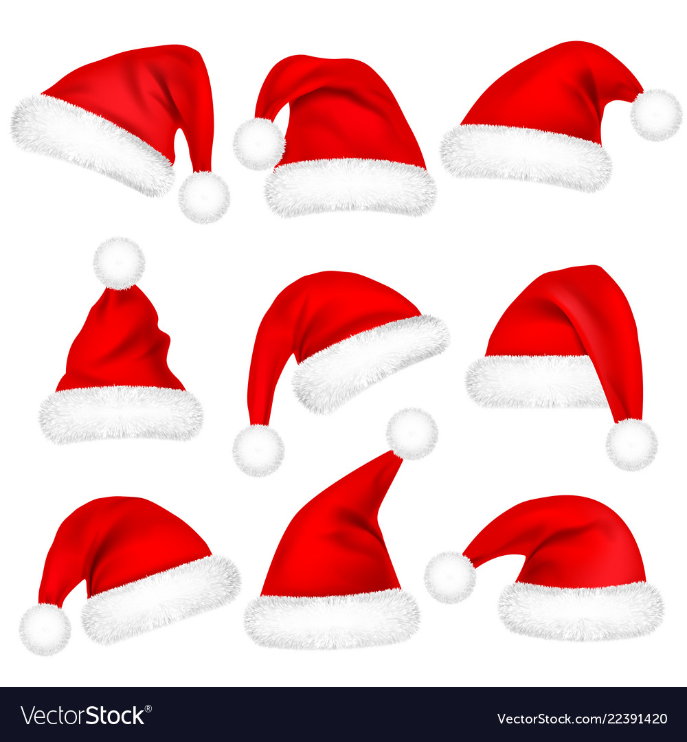 Christmas santa claus hats with fur set new year vector image Christmas santa claus hats with fur set new year