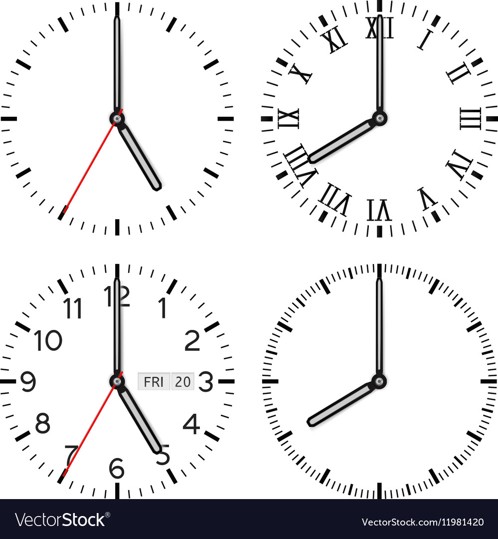 Clock face set different styles Royalty Free Vector Image