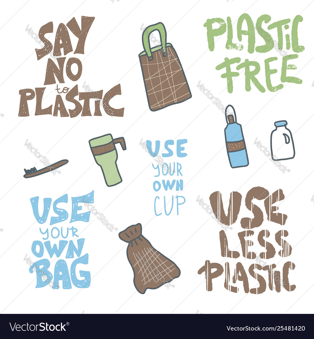 Plastic free concept with text and symbols Vector Image