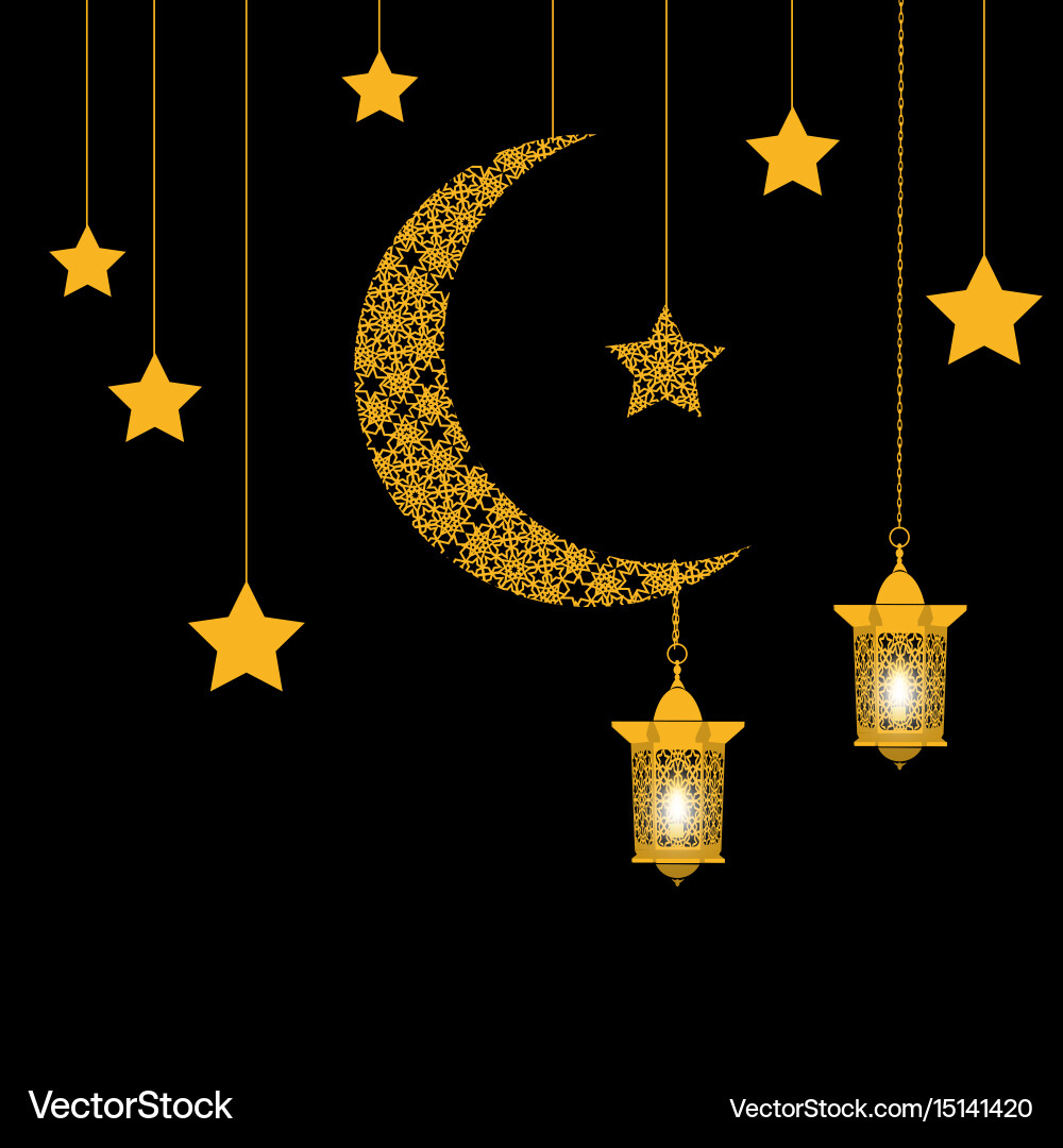 Ramadan card crescent with stars and lanterns Vector Image