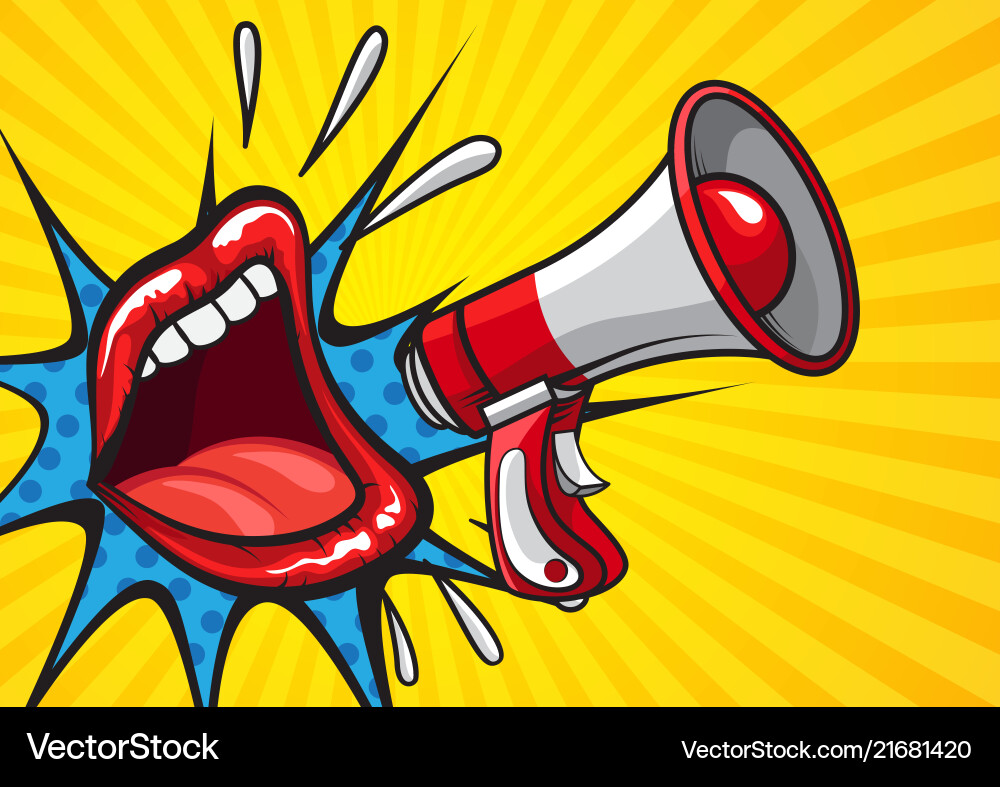 Vivid pop art design lips and megaphone Royalty Free Vector