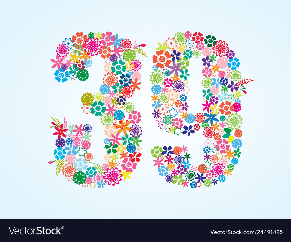 Colorful floral 39 number design isolated Vector Image