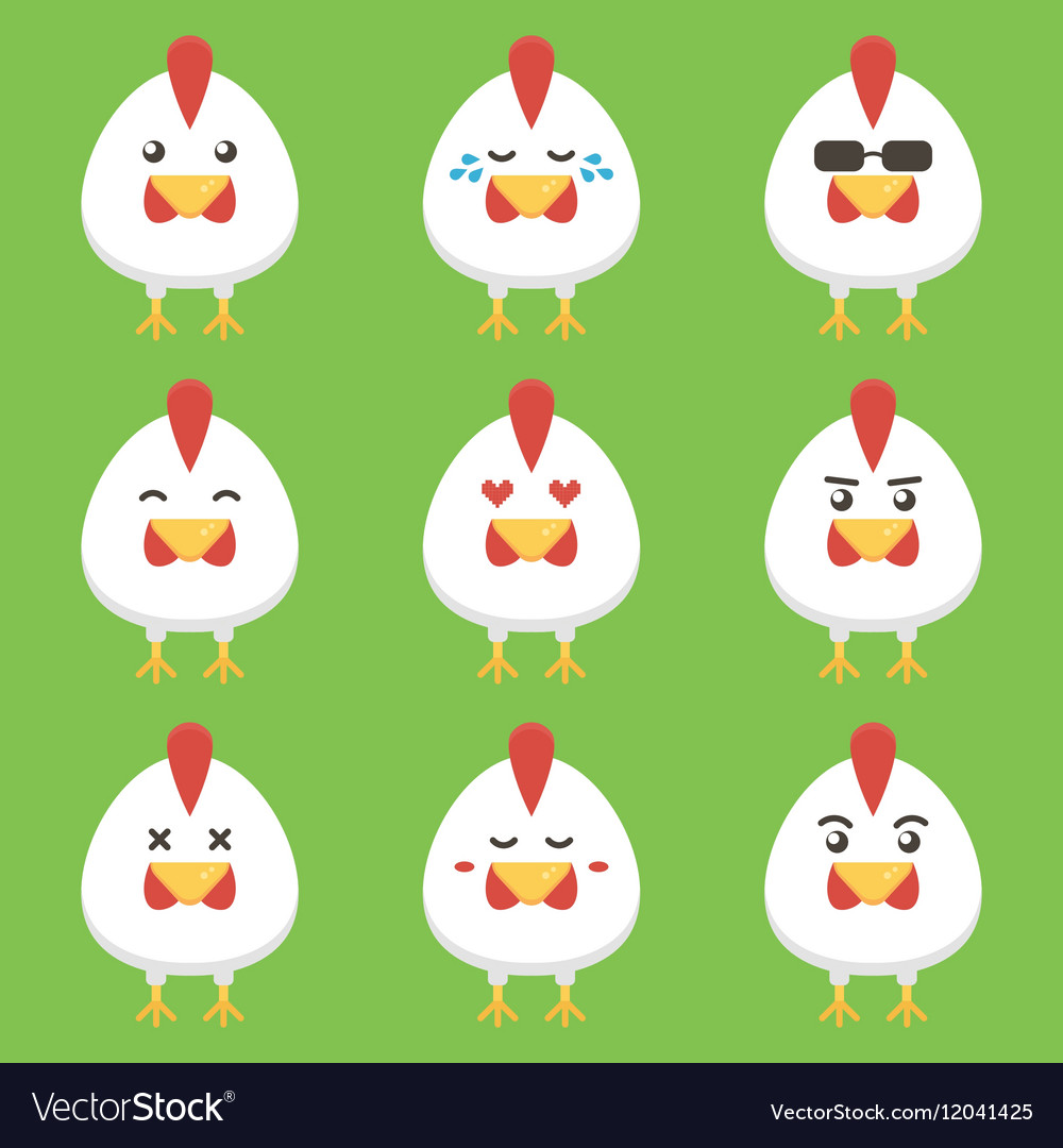 Flat design rooster or chicken cartoon characters Vector Image Flat design rooster or chicken cartoon characters Vector Image
